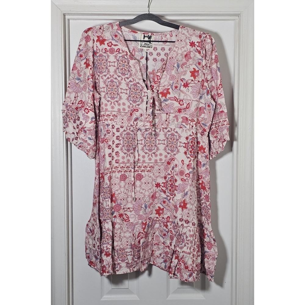 Jaase Floral Mini Dress Small Flowy Romantic Peasant Drawstring Waist Ruffles
